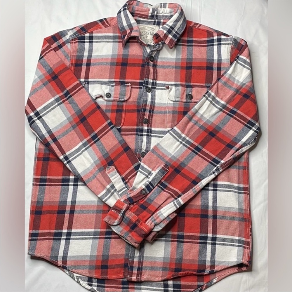 🔥 Aeropostale  Fall Orange Plaid Cotton Flannel Shirt . Long Sleeve - Picture 5 of 6